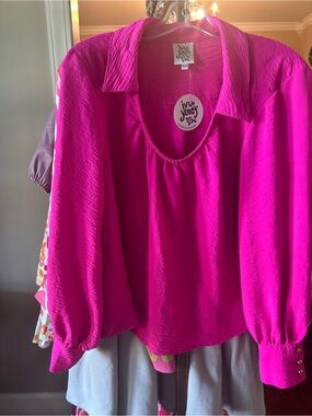 ivy jane Hot Pink Scoop-Neck Puff Sleeve Blouse